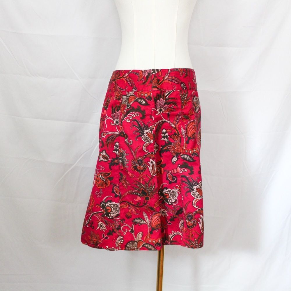 Ann Taylor Women's Pink and Orange Paisley A-Line Cotton Skirt – Size 4